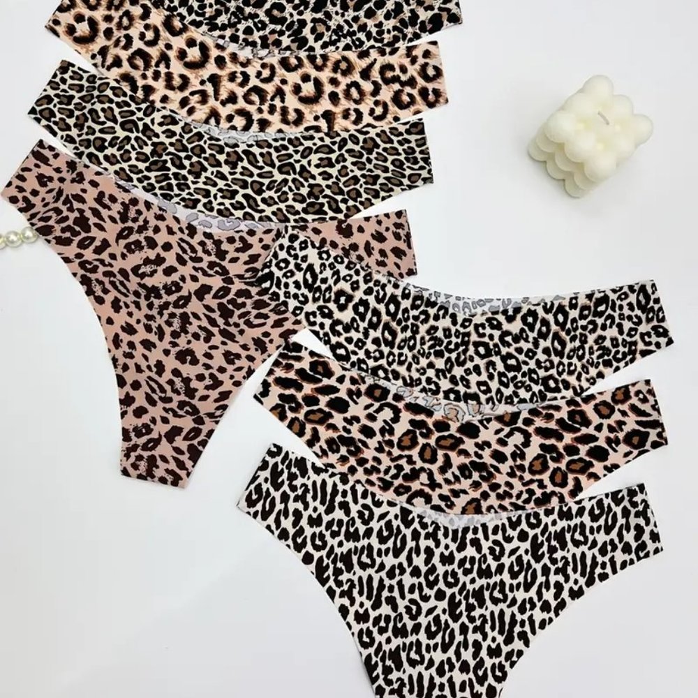 7Pcs Sexy Seamless Low Waist Leopard Print Thongs Panties